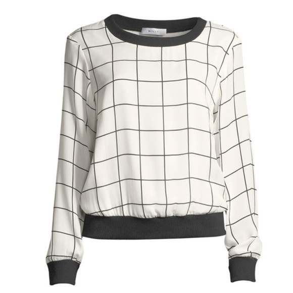 Milly Check-Print Silk Georgette Sweatshirt - Picture 2 of 10